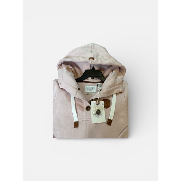 WANAKOME Women's Medium Pink Pullover Hoodie Soft Cotton Blend Button Neck - Picture 2 of 5